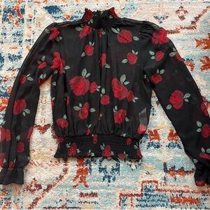 Sheer Long sleeve top with roses